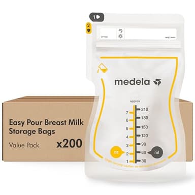 Medela Easy Pour Breastmilk Storage Bags 200 Count 7oz/210ml Disposable, Leakproof, Fast Freeze, Breast Milk Protection Recyclable & BPA Free