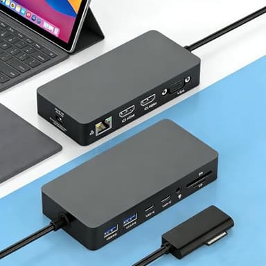 Surface Docking Station Triple Displays Dual HDMI + VGA with Power Adapter,12 in 1 Surface Dock 2 for Microsoft Surface Pro 12/11/10/9/8/X/7/6/5/4/3,Surface Laptop 7/6/5/4/3/2/1,Surface Book Go