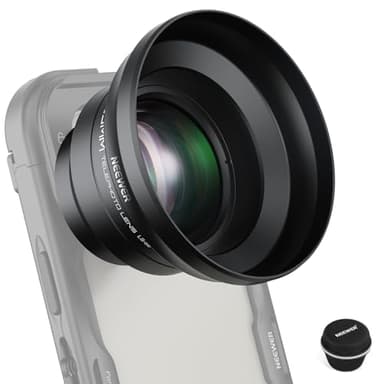 NEEWER HD 65mm Telephoto Phone Camera Lens with Lens Hood for 17mm Thread Lens Backplate Cell Phone Cage Case, 1.7X Zoom Lens Attachment Compatible with iPhone 17 16 15 S25 S24 Ultra Android, LS-66