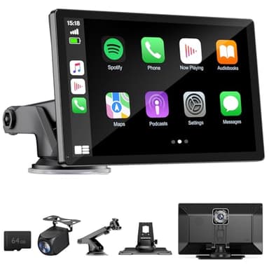 9" Wireless Apple Carplay Screen for Car with 4K Dash Cam, Portable Apple Carplay & Android Auto with 1080p Backup Camera DVR, Voice Control/GPS Navigation/Mirror Link/BT