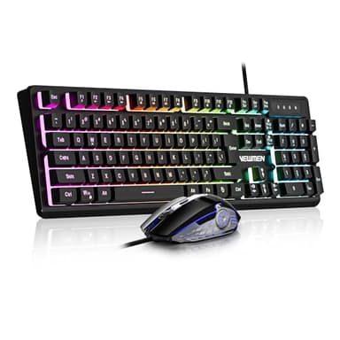 Newmen GM104 Wired Gaming Keyboard and Mouse Combo,USB RGB Backlit Mechanical Feel 26-Key Anti-Ghosting Computer Gaming Keyboards,Colorful Breathing Backlit Gaming Mouse,for PC Gamer Office,Black