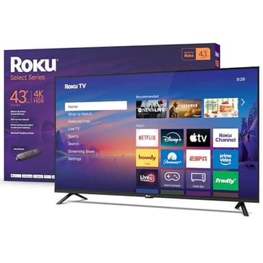 Roku Smart TV 2026 – 43-Inch Select Series, 4K HDR TV – Roku TV with Voice Remote – Flat Screen LED Television with Wi-Fi for Streaming Live Local News, Sports, & Movies – Bluetooth Headphone Mode