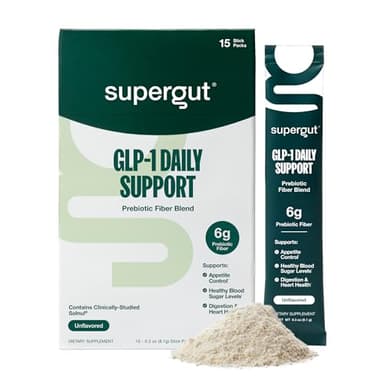 Supergut GLP1 Daily Support - High Fiber GLP-1 Supplement Powder for Women & Men - Sugar-Free Drink Mix for Gut Health (15 Servings)