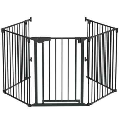 Bonnlo 134 Inches Wide Configurable Baby Gate, Fireplace Safety Fence/Guard, Adjustable 5-Panel Metal Play Yard for Toddler/Pet/Dog, Christmas Tree Fence, Includes 4 Pack of Wall Mounts, Black