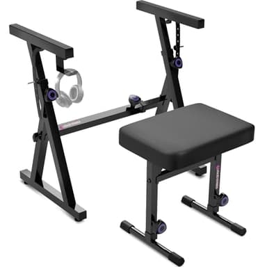 Liquid Stands Portable Heavy Duty Digital Piano Stand & Bench Set - Adjustable Keyboard Music Stand & Seat for 54-88 Key Electric Pianos