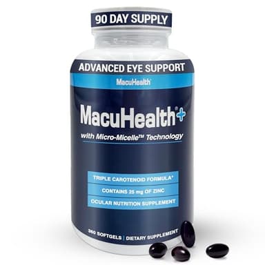 Macuhealth Plus+ Eye Vitamins Supplement for Adults - 90 Day Supply with Lutein, Zeaxanthin, and Meso-Zeaxanthin - Unflavored, Vitamin for Eyes