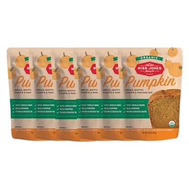 Miss Jones Baking Organic Pumpkin Bread, Muffin, Cookie & Pancake Mix, Vegan-Friendly, Dairy and Soy-Free, 100% Whole Grain (Pack of 6)