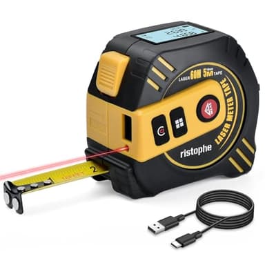 2-in-1 Laser Tape Measure - ristophe 197Ft Digital Tape Measure & 16Ft Measuring Tape with LCD Display - Pythagorean, Area, Volume Laser Measuring Tool for Construction & Woodworker (M/in/Ft Unit)