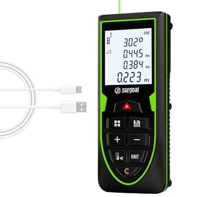 Green Laser Distance Meter 393.7ft – USB Rechargeable Digital Laser Measure with Angle Sensor, Backlit LCD, Area/Volume/Pythagorean, ±3mm Accuracy, Electronic Measuring Tool for Construction & DIY