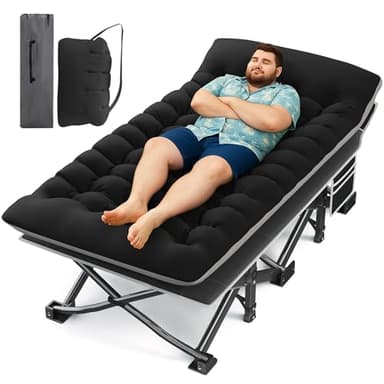 HABUTWAY Camping Cot with Mattress, 32" Extra Wide Camping Cots for Adults, Sleeping Cot for Adults Holds Up to 600LBS, Cots for Sleeping, Camp, Rv, Beach, Patio, Office Naps(Black)