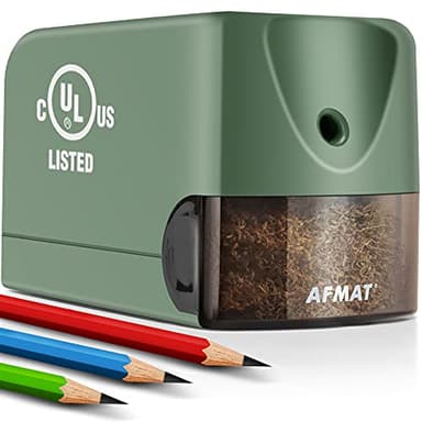 AFMAT Electric Pencil Sharpener for Classroom, Heavy Duty Colored Pencil Sharpener for 6.5-8mm Pencils, Plug in Pencil Sharpeners w/Upgraded Helical Blade (10000 Sharpenings), UL Listed, PS105