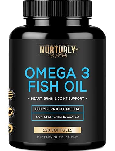 Omega 3 Fish Oil 2000mg, 800mg EPA and 600mg DHA - Enteric Coated and Burpless - Supports Brain, and Heart - Burpless, Non-GMO, 3rd Party Lab Tested and NSF Certified - 120 Softgels