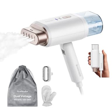 Newbealer Professional Business Travel Steamer, 1200W High-Power Dual Voltage (100-240V), Fast 20s Heat Up for Clothes Horizontal Vertical Steaming, Foldable & Solid 1.72 lbs, 180ml (Gold)