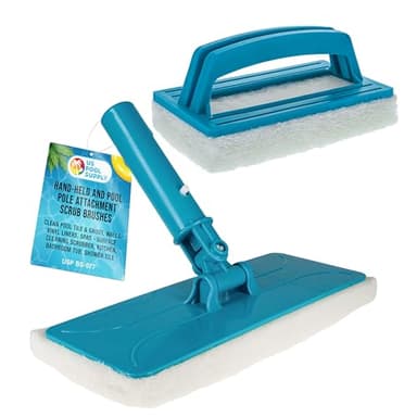 U.S. Pool Supply Hand-Held and Pool Pole Attachment Scrub Brushes - Surface Scrubbing Scouring Sponge Pads - Clean Pool Tile Grout Walls, Vinyl Liners, Spas, Remove Stains, Kitchen Bathroom Tub Shower