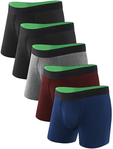 TIICHOO Washable Urinary Incontinence Underwear for Men Cotton Boxers Briefs 5 Pack(L, 2 Black/Burgundy/Navy/Light Gray)