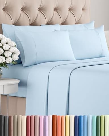 Queen 6 Piece Sheet Set - Comfy Breathable & Cooling - Ultra-Soft Hotel Luxury Bedding Set with 8-16 Inch Deep Pockets - 1 Flat & 1 Fitted Sheet & 4 Pillowcases - Wrinkle Free & Easy Care - Baby Blue