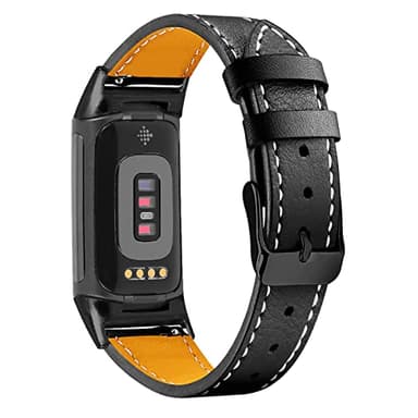 Mtozon Leather Bands Compatible with Fitbit Charge 6/Charge 5, Replacement Genuine Leather Straps for Women Men, Black