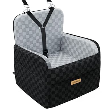 PETICON Waterproof Dog Car Seat for Small Medium Dogs, 6in Memory Foam Pet Booster Seat for Dogs up to 26 lbs with Pockets, Detachable Washable Pet Carseat with Y-Shape Safety Belt
