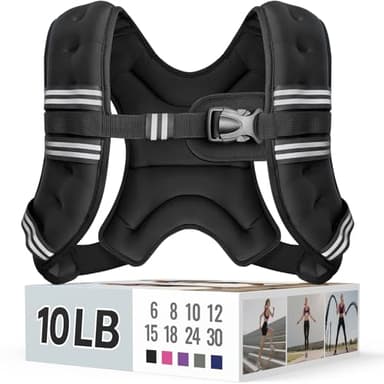 Zeerun Weighted Vest for Women & Men with Reflective Stripe and Adjustable Buckle, Comfortable & Durable Rucking Vest for Walking, Running & Strength Training, 10LBS-Black