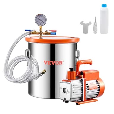 VEVOR 5 Gallon Vacuum Chamber and 3.5 CFM Pump Kit, Stainless Steel Chamber, Single Stage Vacuum Pump Degassing Chamber Kit, with Acrylic Lid, Oil, 4.92 ft Hose, for Degassing Resin Silicone Epoxies