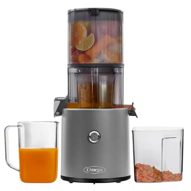 Omega Cold Press Juicer - Hands Free Vegetable and Fruit Masticating Juicer Machine with 68-oz. capacity, Extra Large Hopper for No-Prep and Whole Recipe Batch Juicing, Easy Clean, 150-Watts, Gray
