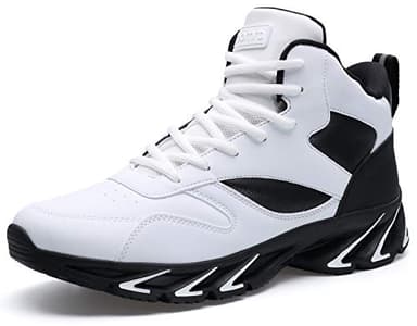 Joomra Basketball Shoes for Boys Teens Leather College Tennis Mid High Top Ankle Boots Athletic Young Men Sport Snikers Walking Sneakers White Size 7