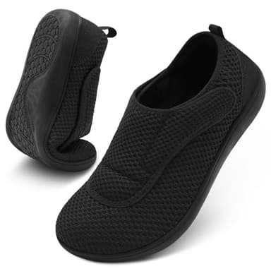 Scurtain Mens Walking Shoes Wide Width Diabetic Shoes for Men Elderly Seniors Adjustable Swollen Feet Neuropathy Orthopedic Edema Shoes Breathable Barefoot Zero Drop Sneakers Size 10 Black