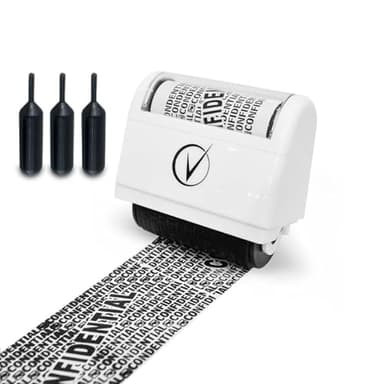 Vantamo Identity Theft Protection Roller Stamp for Hiding Sensitive Information, Wide Confidential Stamp with 3 Ink Refill, Security Stamp Roller for Identity Theft Prevention, Classy White
