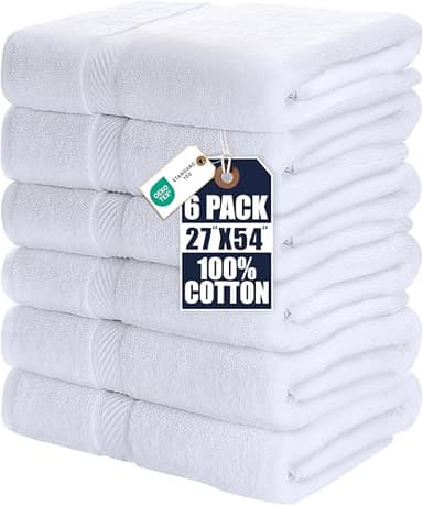 Utopia Towels 6 Pack Bath Towel Set (27 x 54 Inches), 500 GSM 100% Ring Spun Cotton Medium Lightweight and Highly Absorbent Quick Drying, Premium Towels for Hotel, Spa and Bathroom (White)