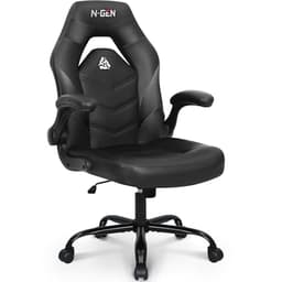 N-GEN Video Gaming Chair Ergonomic Computer Desk Office Chair with Lumbar Support Adjustable Height Swivel Wheels Flip-Up Arms PU Leather Home and Office (Black)