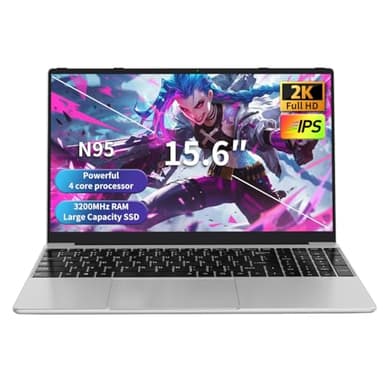 NEOBIHIER Gaming Laptop, N95 up to 3.4GHz, 16GB RAM, 512GB SSD, 15.6" 2K Display, Fingerprint Unlock, Slim & Lightweight Laptop for Work & Study, Gray