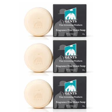 GENTS Men’s Shaving Soap Set - 3 Pack Natural Fragrance Free Shave Bars with Shea Butter for Sensitive Skin, Rich Lather, Razor Burn Relief