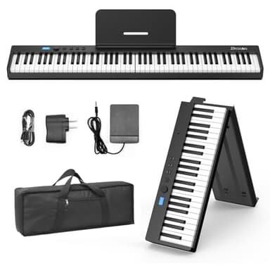 BESFAN 88 Key Folding Piano Keyboard, Portable Semi-Weighted Digital Piano with MIDI Support, Built-in Speakers, Rechargeable Battery, Travel Piano for Beginners