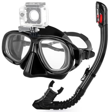 Snorkeling Gear for Adults Youth, Nearsighted Anti-Fog Diving Mask & Silicone Dry Snorkel for Scuba Diving Spearfishing Freediving (Black, -3.5)
