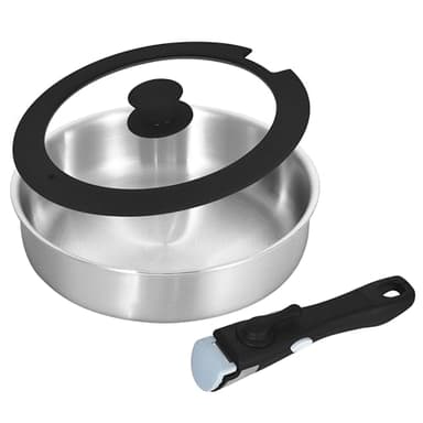 Inqibee Tri-Ply Stainless Steel Cookware Set with Removable Handle, Detachable Handle 10 Inch Deep Frying Pan, 3 QT Sauté Pan with Lid, Induction Kitchen Cooking, Dishwasher and Oven Safe