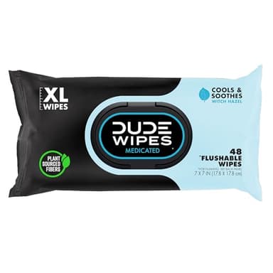 DUDE Wipes Fragrance Free Hemorrhoid Flushable Wipes - 1 Pack, 48 Count - Medicated with Witch Hazel for Soothing Relief - Septic and Sewer Safe