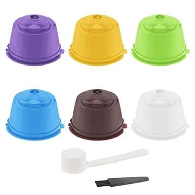 Reusable Coffee Capsule for Nescafe Dolce Gusto Brewers, 6 Pack Refillable Colorful Coffee Capsule Filter with Cleaning Brush and Measuring Spoon