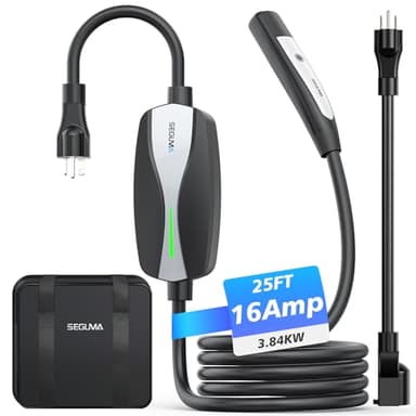 SEGUMA Level 1/2 Tesla Charger, 12A/16A, 25ft Extension Cable, Dual Voltage 240V NEMA 6-20 Plug & 120V NEMA 5-15 Adapter, NACS Connector, Portable Home Electric Car EV Charger for Tesla Models Y/X/3/S