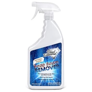 Black Diamond Stoneworks Natural Stone Shower Soap Scum Remover Spray. For Cleaning Bathtubs, Glass Doors, Tubs, Travertine, Marble, Tile. Heavy Duty, Safe Acid-Free Cleaner. Safe for fixtures.