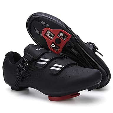 Mens Womens Cycling Shoes Compatible with Pelaton Bike Shoes Road Bike Riding Bicycle Pre-Installed with Delta Cleats Clip Indoor Outdoor Pedal Size 10 Black