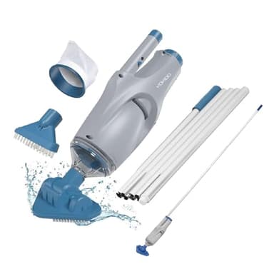 KOKIDO Cordless Handheld Pool Vacuum for Above Ground Pool, with Pole and 2 Vac Heads, Ideal for Light-Duty Spot Clean Inground Pool Spa Hot Tub up to 20ft, Rechargeable, 60min, Sand and Debris XV110