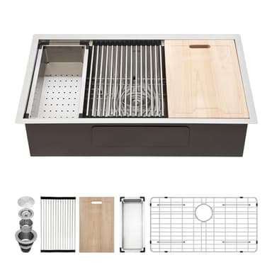 32 Kitchen Sink Undermount Workstation - Kichae 32x19 Undermount Kitchen Sinks Ledge Workstation 16-Gauge Stainless Steel Deep Single Bowl Under Counter Handmade Basin