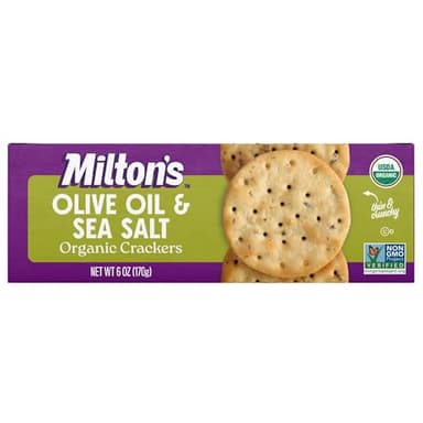 Milton's Organic Crackers, Olive Oil & Sea Salt - Certified Organic, Non-GMO Project Verified, Kosher, Made With Authentic Black Olives, Great for Charcuterie Boards - 6 Oz