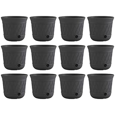 Suncast 12 Pack 14" x 12" Round Resin Decorative Weatherproof Outdoor Hideaway Standard Garden Hose Storage Pot with Drainage Holes, Gray