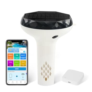 LKBird Solar Smart Pool Monitor, 6 in 1 Digital Pool Water Tester with App, Floating Pool Thermometer for pH, Salinity, ORP, EC and TDS, Smart Water Monitor for Pool, Spa and Hot Tub