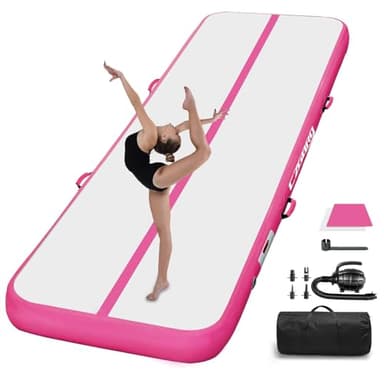 Inflatable Tumbling Track Mat 10FT 4 Inch Thickness Inflatable Gymnastics Mats Tumble Track Floor with Air Pump for Kids Gym Home Use Cheerleading Yoga(Rose)