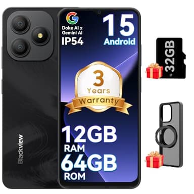 Blackview Wave 9C Unlocked Android Phones, Android 15 Cell Phone Unlocked, 6.56" Smart Phones, T-Mobile Phone, 12+64GB/2TB，13MP+8MP，5000mAh，Fingerprint/Face ID, Black