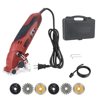 Corded Mini Circular Saw, 400W 110V 3400RPM Multifunction Handheld with 6 Blades Max Cutting Depth ½ Inch, Compact Small Circular Saw for Wood Drywall Tile PVC Pipe Soft Metal