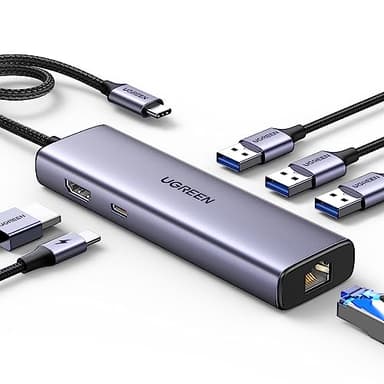 UGREEN Revodok 6 in 1 USB C Hub Gigabit Ethernet Adapter with 4K HDMI, 100W PD Charging, USB A Data Ports Compatible with Mac M1, M2, M3, iPad, iPhone 16 Pro/Pro Max, Steam Deck
