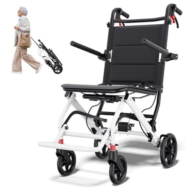 UU-ZHANG Super Lightweight Transport Wheelchair. Easy to Travel, Locking Hand Brakes, User-Friendly, Folding, Portable. for Adults or Child (up to 220lbs) …
